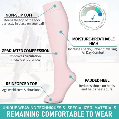 Vista 5 de Paquete de 4 calcetines de compresión para mujeres y hombres, el mejor apoyo para médicos, correr, enfermería, atletismo