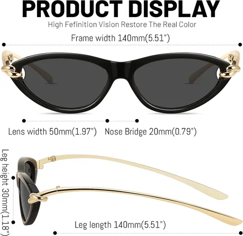 Vista 6 de Gafas de sol retro ovaladas de ojo de gato para mujer, diseño Y2k, de moda, con patillas de metal, protección UV