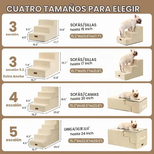 Vista 3 de Aodisman - Escaleras para perros y gatos pequeños, escalones de 3 escalones para mascotas para sofá y cama Beige