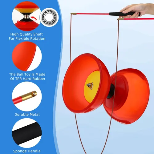 Vista 3 de Lenwen Juego de 3 diábolos chinos Yoyo, 5 rodamientos Pro Diábolos (5 pulgadas) con palos de mano y cuerdas de aleación de aluminio, juguete