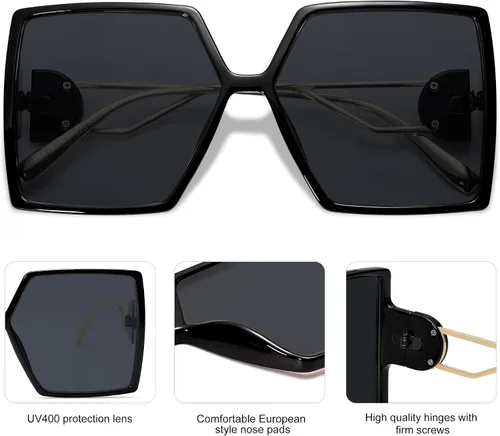 Vista 6 de Allarallvr Gafas de sol cuadradas de gran tamaño para mujer gafas de sol Tetro de moda para mujer gafas de sol AR82009