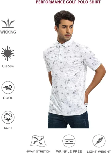 Vista 5 de Camisas de golf para hombre - Polo de manga corta con estampado de rendimiento que absorbe la humedad