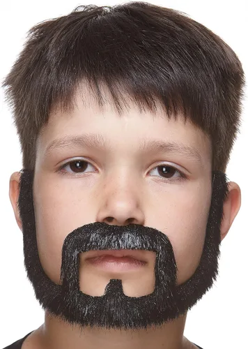 Vista 3 de Mustaches Barba falsa autoadhesiva para niños, novedosa, pequeño pelo facial falso, accesorio de disfraz para niños, color negro brillante