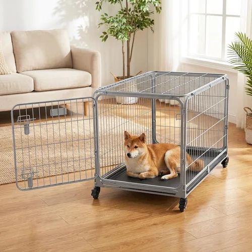 Vista 11 de ZOMISIA Jaula Plegable para Perros Pequeños - Perrera de Metal a Prueba de Escape de 30 Pulgadas con Doble Puerta, Jaula Plegable de Fácil Montaje