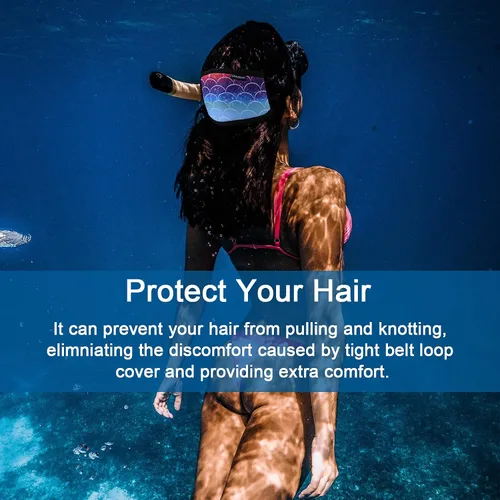 Vista 4 de Funda de neopreno para máscara de buceo, correas reflectantes para máscara de buceo, protector de cabello para máscaras de buceo y esnórquel