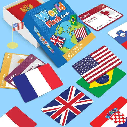 Vista 8 de World Flags Flashcards, 245 países, juego de geografía con mapa del mundo, juegos educativos para todas las edades, familia, adultos, aulas