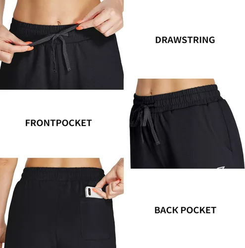 Vista 4 de EZRUN - Bermudas para mujer, para entrenar en el gimnasio, pantalones cortos veraniegos de algodón con bolsillos profundos para mujer