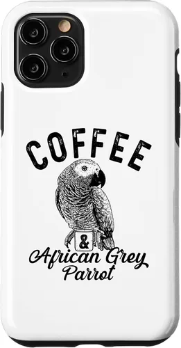 Vista 13 de iPhone 12/12 Pro Café y loro gris africano, lindo estuche de boceto de loro gris