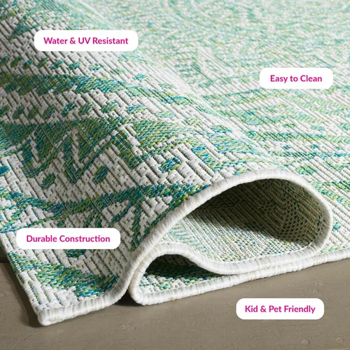 Vista 6 de SAFAVIEH Alfombra lavable al aire libre Courtyard Collection - 2'3" x 5', marfil y verde, no desprende pelusa y fácil limpieza, ideal para patio