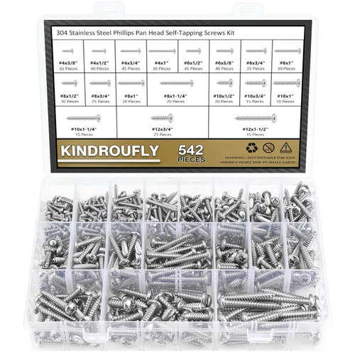 Vista 14 de 212 Piezas #4 x 3/8" 1/2" 5/8" 3/4" 1" Tornillos autorroscantes de cabeza avellanada Phillips, Juego de surtido de tornillos para madera, acero