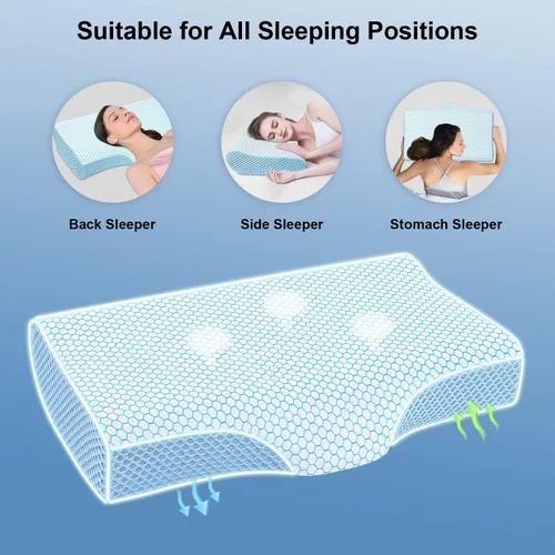 Vista 5 de Anvo 2 almohadas de espuma viscoelástica almohada ortopédica cervical para dormir de lado espalda estómago dormir para dolor de cuello