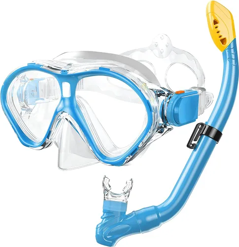 Vista 13 de Gintenco Juego de esnórquel para niños, máscara de buceo para niños como gafas de natación unisex, juego de máscara de buceo antivaho y esnórquel