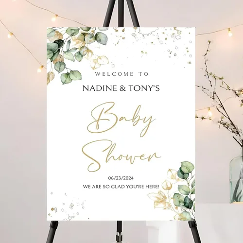 Vista 10 de Cartel de bienvenida de plástico personalizado con texto en inglés «We Can Bearly Wait Brown con texto en inglés «We Can Bearly Wait Brown»