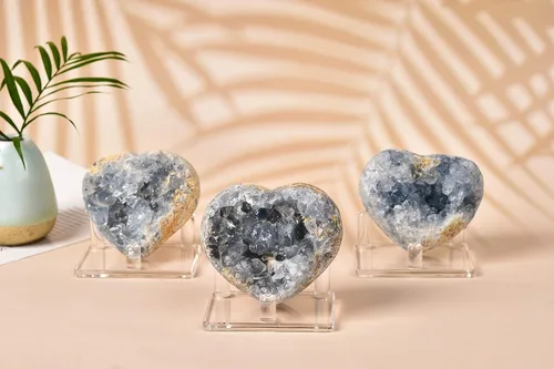 Vista 6 de AMOYSTONE Cristales curativos azules de geoda celestita natural, piedra celestita, cuarzo azul crudo, cristales celestitos grandes para reiki