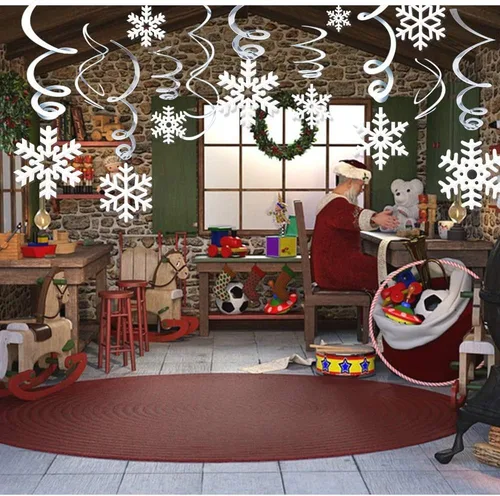 Vista 6 de Omgouue Decoración de remolino colgante de copo de nieve de Navidad de 42 unidades – Frozen Winter Wonderland/Navidad/vacaciones para fiestas de Año