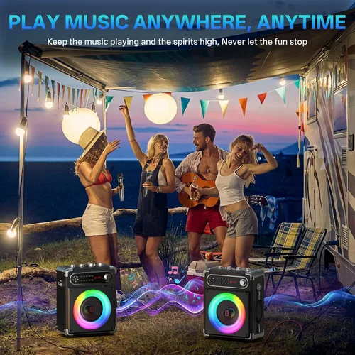 Vista 13 de JYX - Máquina de karaoke con dos micrófonos inalámbricos, altavoz Bluetooth portátil con ajuste de graves/agudos, sistema de PA con control remoto