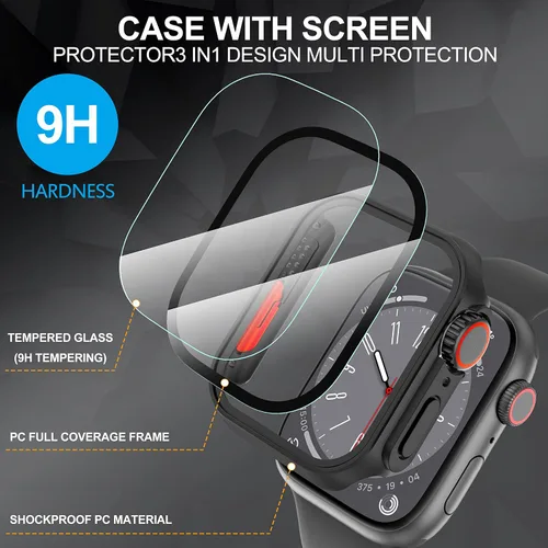 Vista 6 de Suoman para Apple Watch Protector de Pantalla de Vidrio Templado de 40 mm, [Aspecto Ultra] Funda Protectora Dura de PC para Todo el Contorno