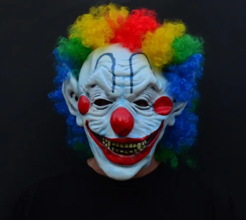 Vista 4 de Acid Tactical Máscara de látex espeluznante de payaso malvado de Halloween, payaso rizado Moe