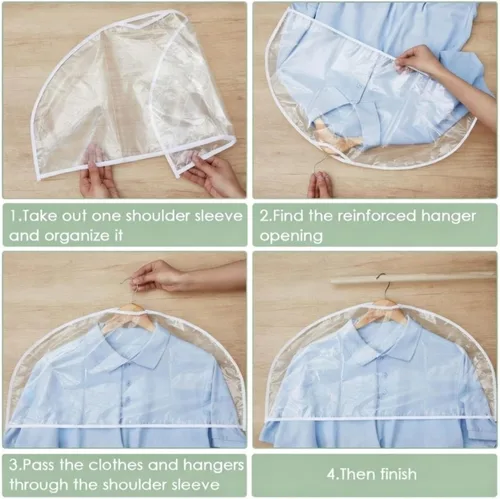 Vista 4 de Patelai 8 fundas de hombro para colgar ropa de 24 x 12 pulgadas, fundas de plástico transpirables para colgar ropa, protectores contra el polvo