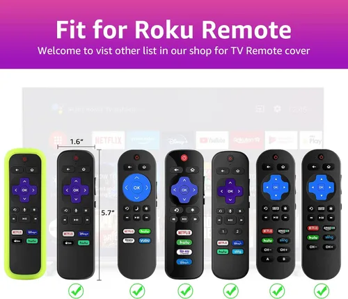 Vista 2 de （2 Pack） ONEBOM Cover for Roku Remote, Silicone Case for Hisense/TCL Roku TV Steaming Stick Express Control, Universal Remote Sleeve Skin（Green Blue