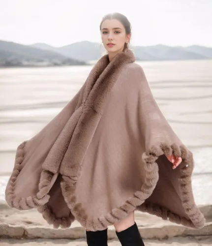Vista 3 de Cárdigan de piel de zorro sintético, chal para invierno, capa de gran