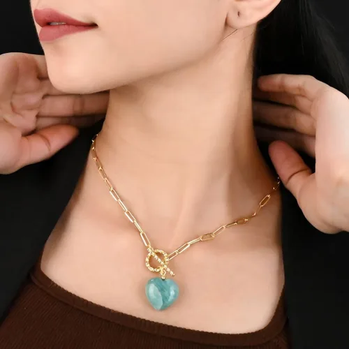 Vista 2 de Gempires Collar de corazón de gemas con cierre frontal para mujer con cadena de clip dorado, joyería con cierre de palanca para mujer, regalo