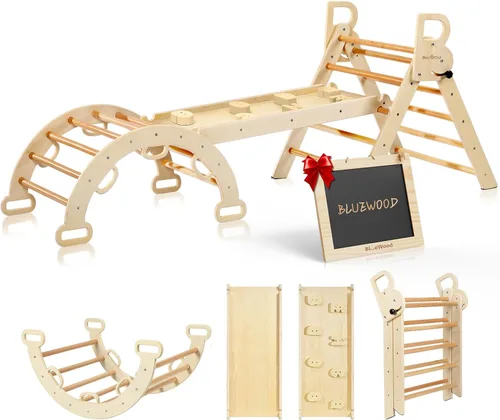 Vista 11 de BlueWood Pikler Triangle Set, Foldable Toddler Climbing Toys Rosa malva
