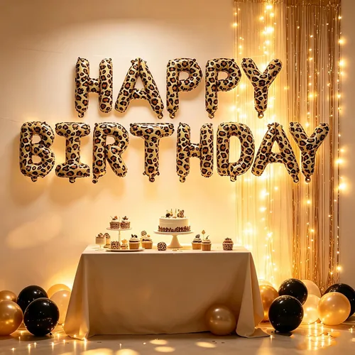 Vista 5 de Decoraciones de globos de letras de feliz cumpleaños con estampado de Estampado de leopardo