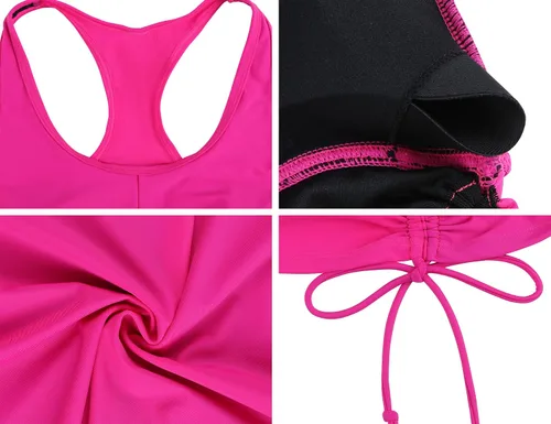 Vista 5 de Firpearl Top tankini de espalda cruzada para mujer, traje de baño con cordón, camiseta sin mangas fruncida