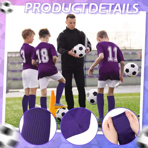Vista 3 de Jiuguva 6 Pairs Softball Socks for Men Athletic Socks Soccer Socks Purple Baseball Socks Crew Socks Unisex Adult Knee High Uniform Socks for Boys