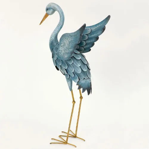 Vista 5 de Bits and Pieces - Juego de escultura de metal de garza azul japonesa - Dos grúas de pie perfectas para la decoración del jardín - Arte de jardín