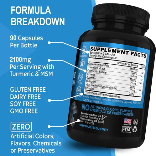 Vista 6 de Glucosamina, condroitina, MSM, cúrcuma, suplemento para la salud de las articulaciones, 2100 mg de hueso y articulaciones de rodilla, suplemento