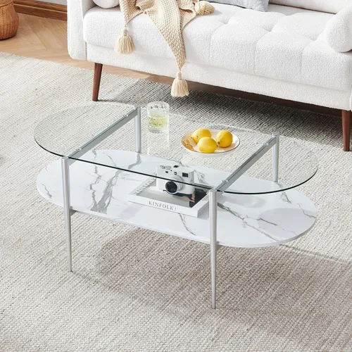 Vista 45 de LumFurn Mesa auxiliar redonda de cristal, mesa de sofá de diseño moderno de mediados de siglo para sala de estar, 18 pulgadas de diámetro x 23