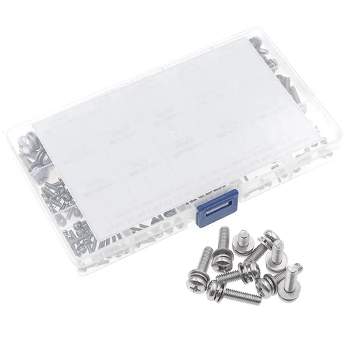Vista 7 de M2 M2.5 M3 M4 M5 M6 Tornillos de cabeza Phillips de acero inoxidable combinados con arandelas de resorte y arandelas lisas 195pcs 304 stainless