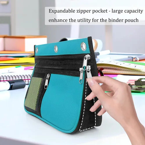 Vista 4 de Estuche de gran capacidad para carpeta de 3 anillas, bolsas expandibles con cremallera, 3 compartimentos para organizadores de oficina (azul)