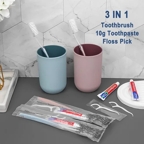 Vista 2 de 100 cepillos de dientes desechables con hilo dental, 2 colores Individually Wrapped, Disposable Toothbrush, 10g Toothpaste, Floss Pick, Bulk