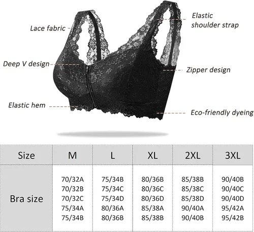 Vista 5 de Sujetador de encaje floral con cuello en V para mujer, bralettes de encaje sin aros con soporte push up y cierre frontal