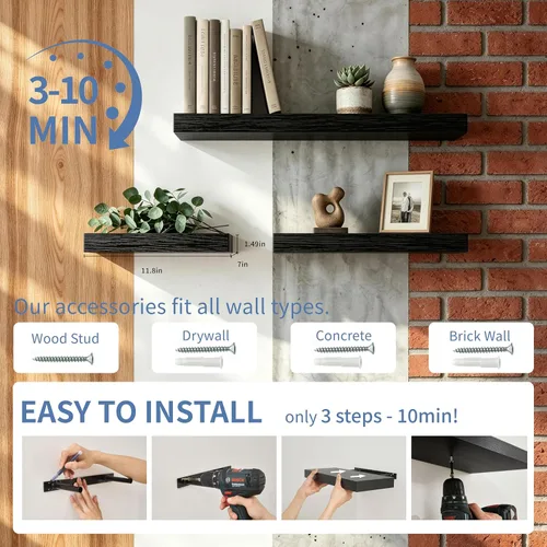 Vista 8 de Estantes flotantes de baño para pared, estantes de baño sobre el inodoro, estantes de pared y estante para libros, estante colgante, estantes