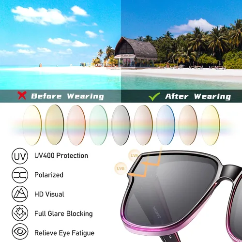 Vista 5 de Gafas de sol que se ajustan sobre las gafas de sol para mujer, protección UV, polarizadas, grandes, redondas, ojo de gato, gafas de sol de gran