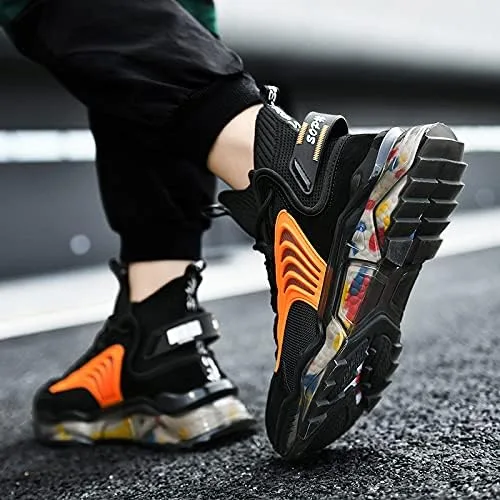 Vista 7 de LZDZN Zapatos de baloncesto para hombre, zapatillas de deporte altas para correr, senderismo, deportes aéreos, atléticos, caminar, negro, beige
