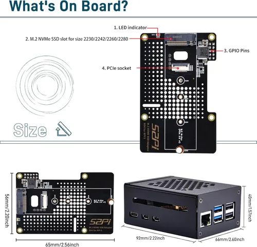 Vista 3 de GeeekPi Carcasa metálica con placa periférica N04 PCIe M.2 Key-M NVMe SSD PCIe para Raspberry Pi 5