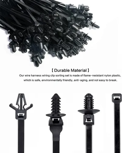 Vista 4 de 120 paquetes de bridas de cables para coche, bridas de nylon con montaje a presión, bridas de cierre autoadhesivas, bridas de cierre