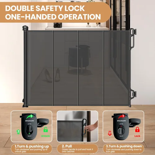 Vista 5 de Spaceany Puerta retráctil reforzada para bebés o puerta de malla para perros, fácil de usar para escaleras, puertas, pasillos, interiores