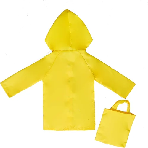 Vista 3 de Edad 3-10T Chaqueta de lluvia amarilla para niñas con capucha y botones para bebés, ropa impermeable para exteriores