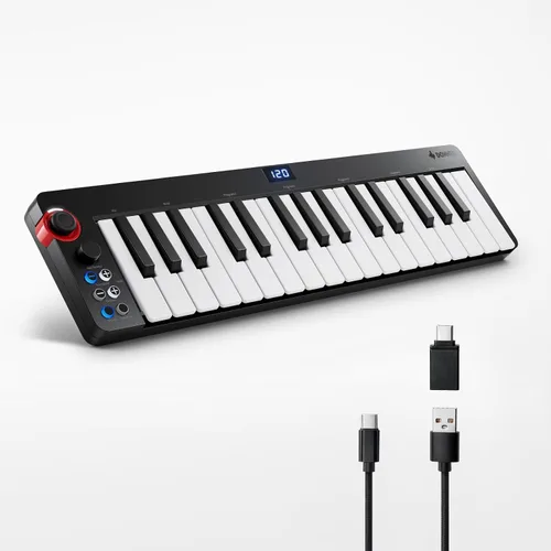 Vista 9 de Donner - Mini teclado MIDI N-25, controlador MIDI de 25 teclas, regalos para principiantes con mini teclas sensibles a la velocidad, software