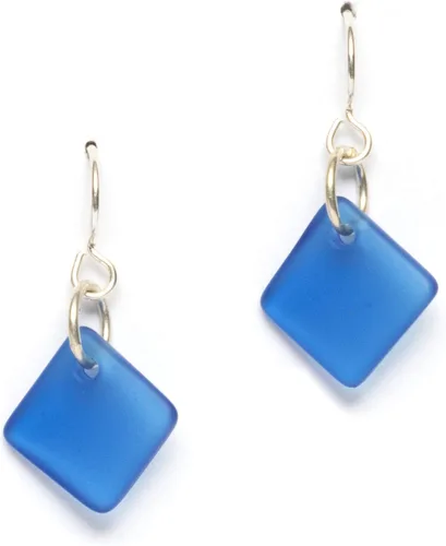 Vista 17 de Delicate Diamond Sea Glass Earrings, Beach Glass Earrings for Women by EcoSeaCo, using sustainable, recycled and repurposed material. Handmade