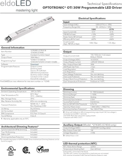 Vista 5 de OSRAM 57433 Optotronic 30W 120/277V AC 50/60Hz Conductor regulable de corriente constante LED OTi 30/120-277/1A0 DIM-1 L G2