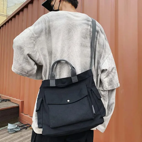Vista 3 de Bolsa de lona para mujer, bolsa cruzada de lona con bolsillos para mujer, para ir de compras, viajes, trabajo