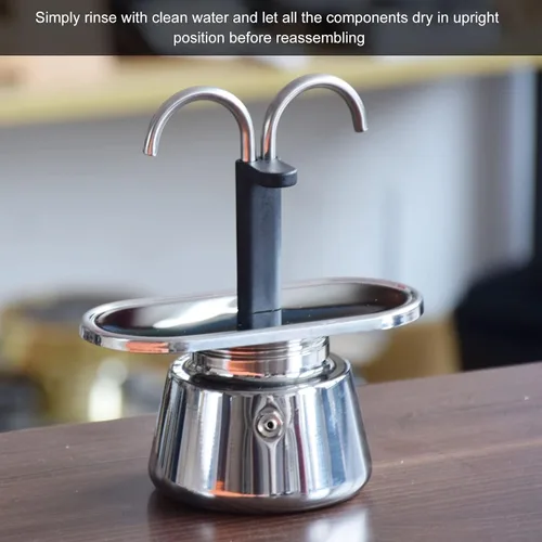 Vista 6 de 2 tazas 3.4 fl oz pote, doble cafetera de acero inoxidable, cafetera de doble canalón, puede hacer auténtico café Itan