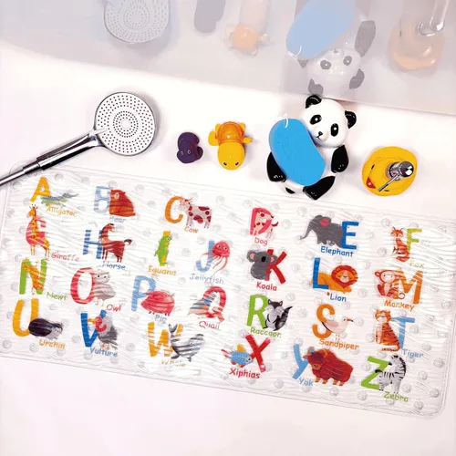 Vista 7 de BEEHOMEE Tapete antideslizante para bañera de dibujos animados para niños, 34 x 15 pulgadas, tamaño XL, tapete de ducha antideslizante para niños